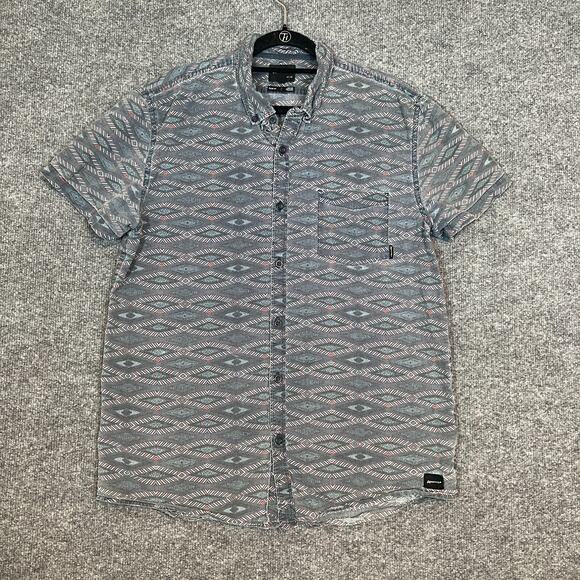 Quiksilver Shirt Mens Large Blue Aztec Print Button Down Surf Aloha Skate - Picture 1 of 11